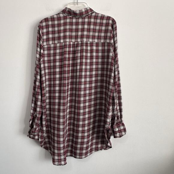 LOFT Tunic Blouse S Plaid Long Sleeve Rayon Soft Casual Trendy Button Front - Picture 9 of 9